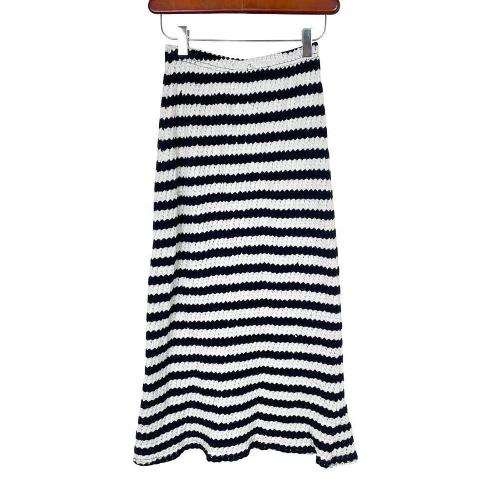 Y2K 90s Womens Skirt Sz 6 Cotton Crochet Midi Knit Striped Alt‎ Emo Whimsigoth